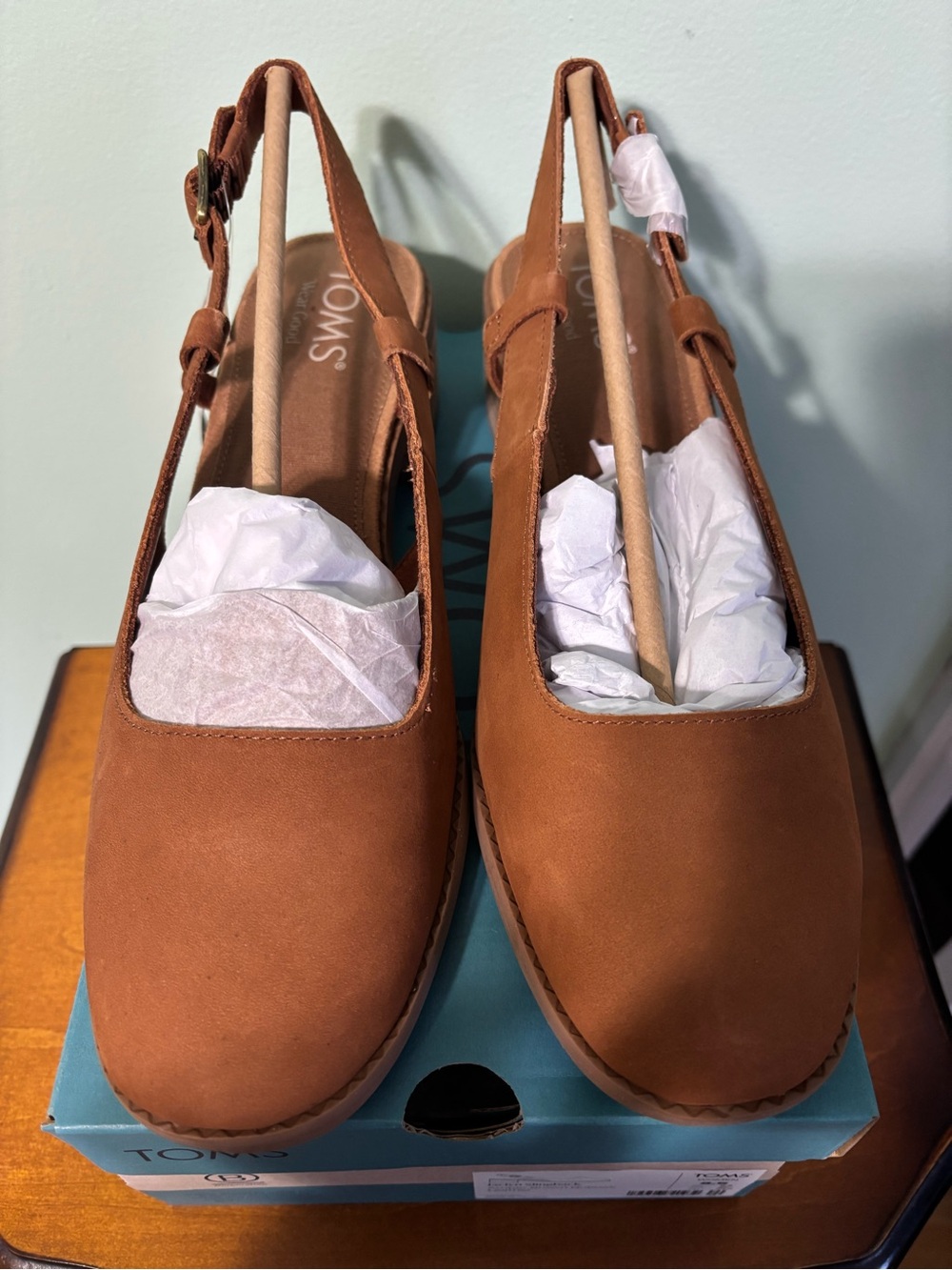 TOMS Jaclyn Slingback Amber Brown Nubuck Leather Women's Mules - Picture 4 of 8